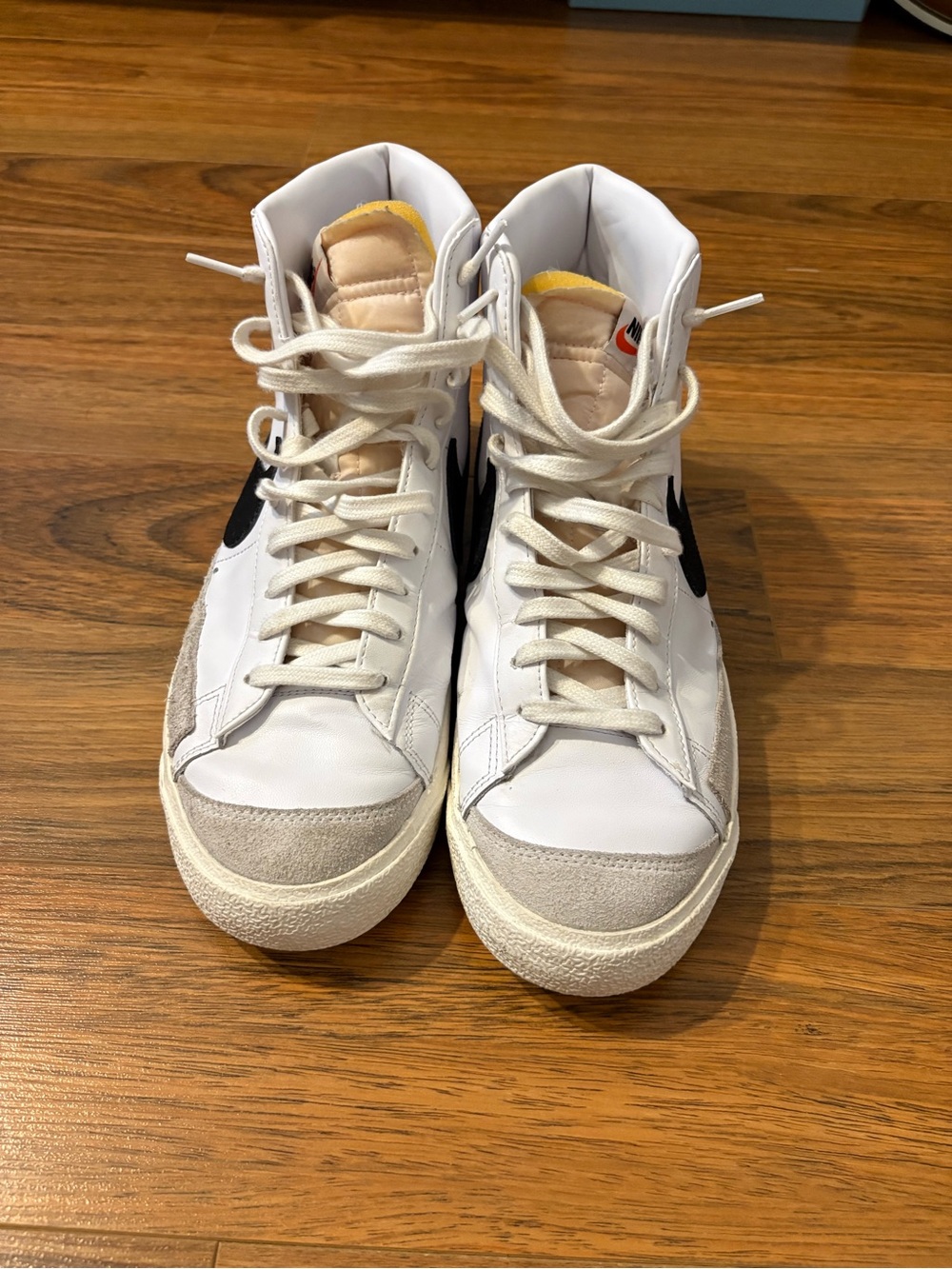 High-Top Leather and Suede Sneaker in White, Black and Cream